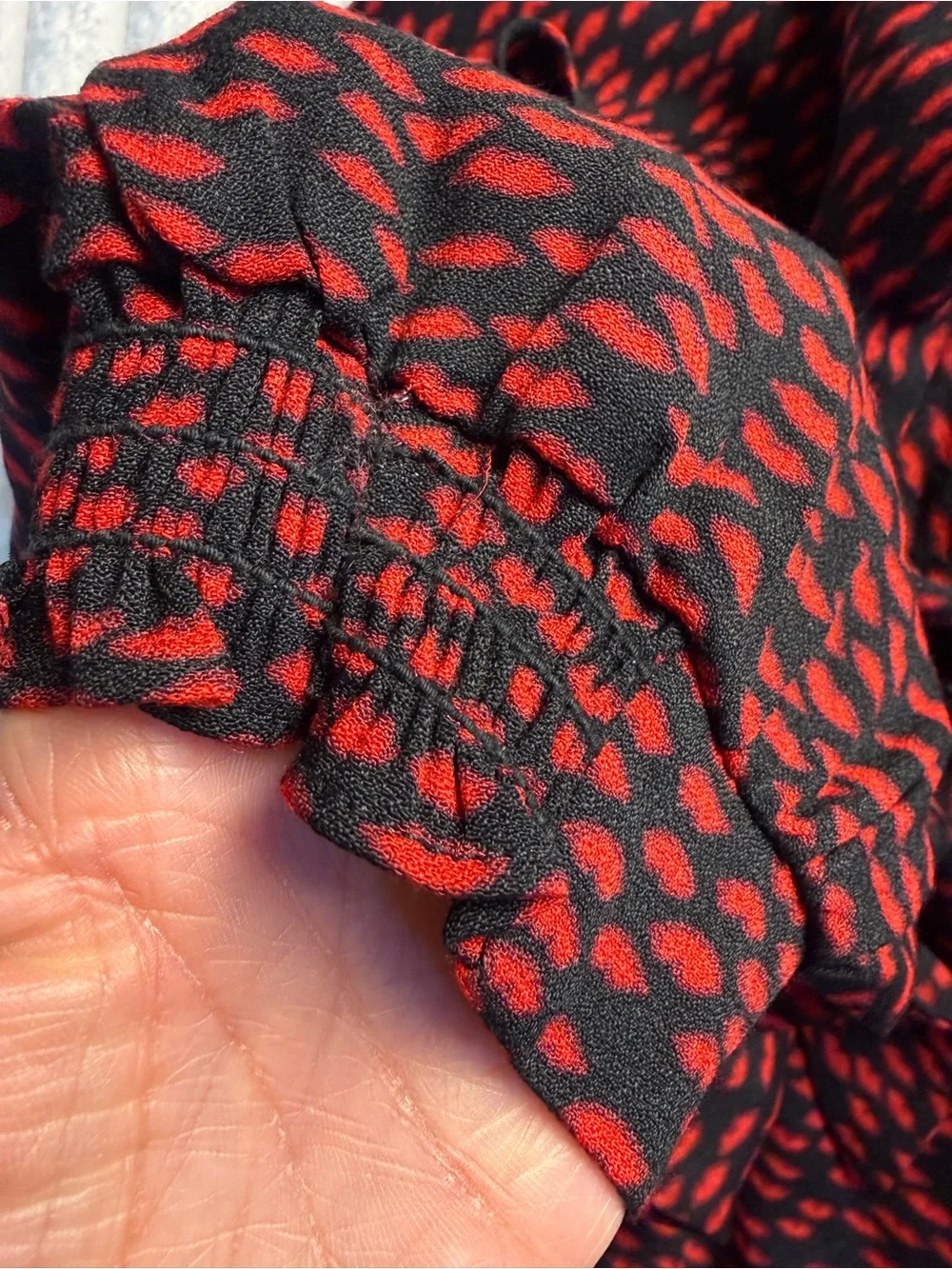 Reformation Joelle French Kiss Red Black Puffed Sleeve Tie Front Blouse Size M